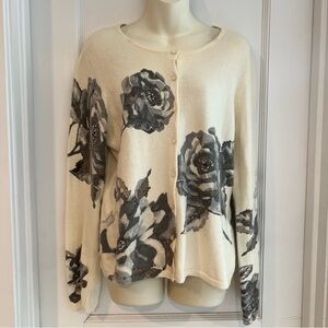 Casual Corner Womens Grey & Cream Floral Button Front Cardigan Size Large